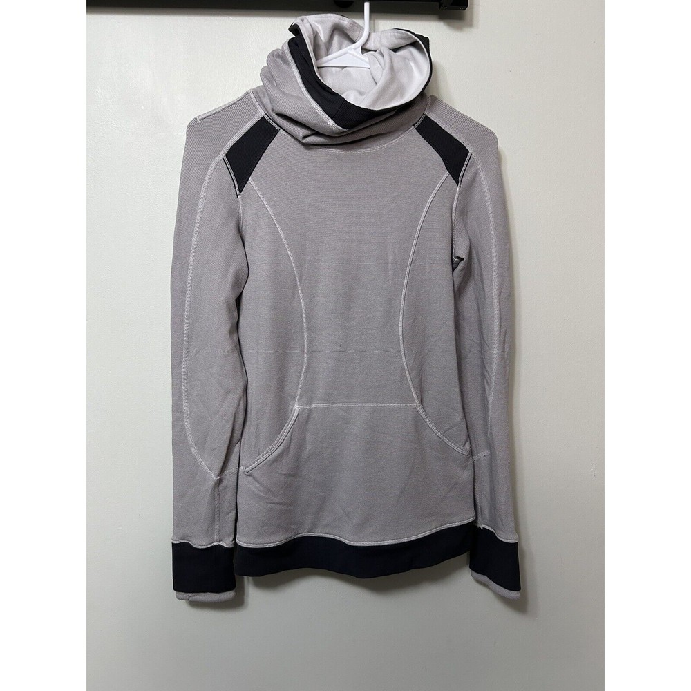 Lululemon Hoodie Women's Pullover Gray White Stripe Ponytail Thumb Hole US 2
